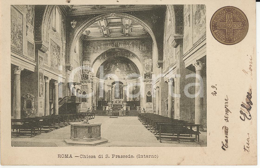 Cartolina originale da collezione 1900 ROMA Basilica di Santa Prassede  Veduta dell interno Cartolina FP VG 1