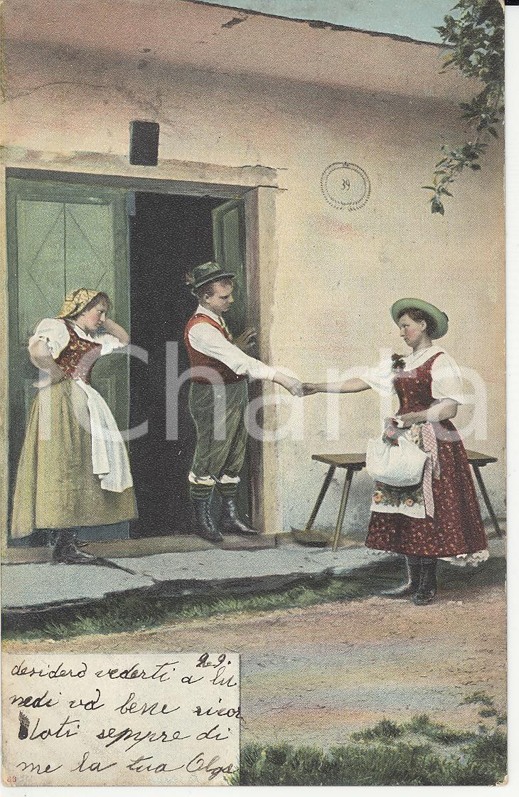 Cartolina originale da collezione 1905 ca BAVARIA Ragazzi in costumi tipici bavaresi Cartolina FP VG 1