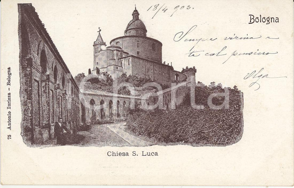 Cartolina originale da collezione 1905 BOLOGNA Chiesa di San Luca  Panorama Cartolina FP NV 1