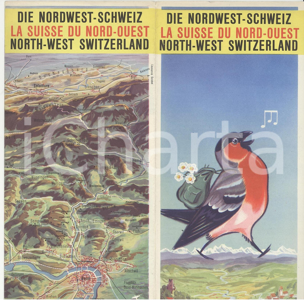 Materiale pubblicitario d’epoca 1960 ca Die NordwestSchweiz  La Suisse du NordOuest Pieghevole ILLUSTRATO 1