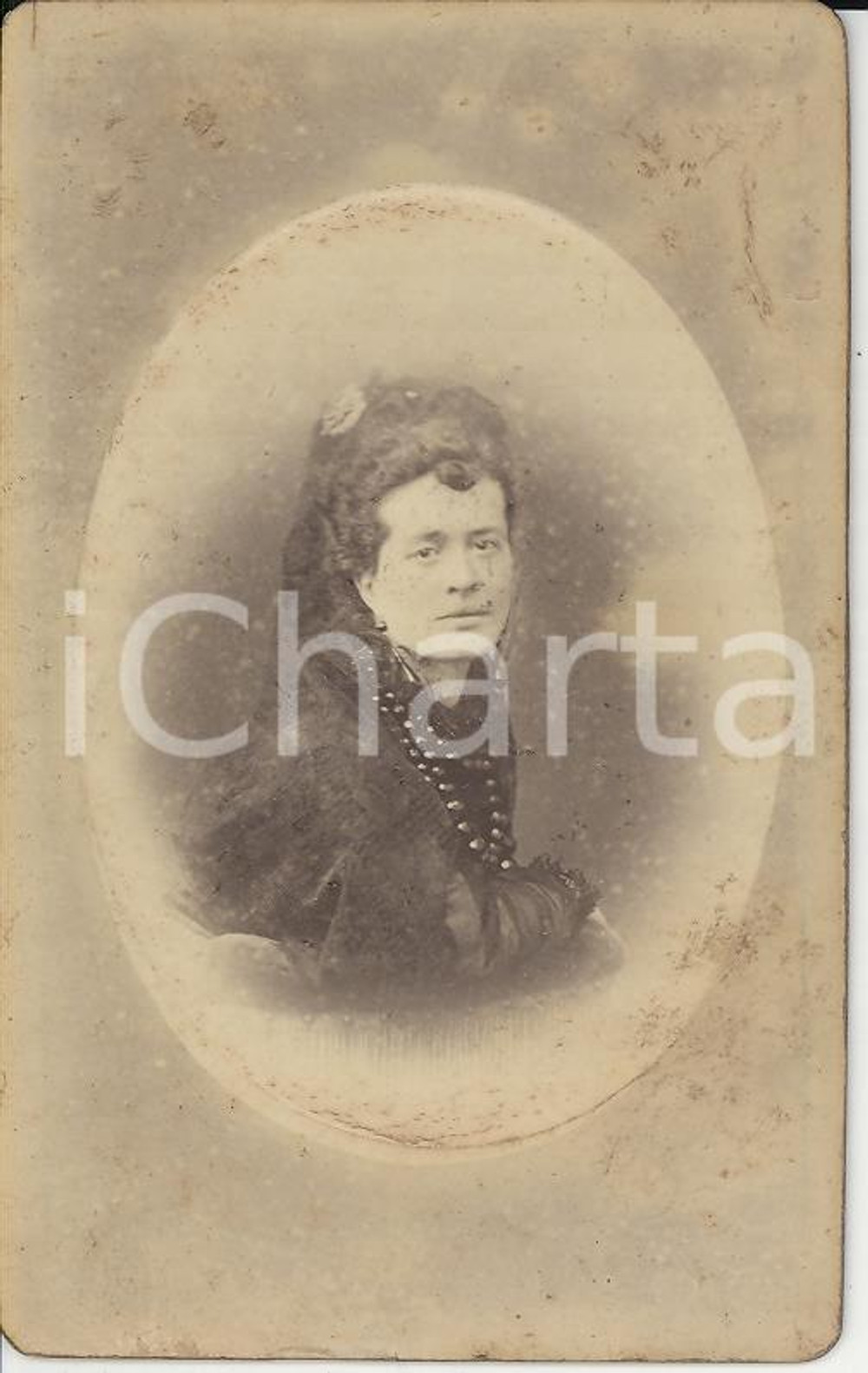 Fotografia d epoca originale 1870 ca BAGNACAVALLO RA Ritratto di donna con la collana  Foto SAPORETTI CDV 1