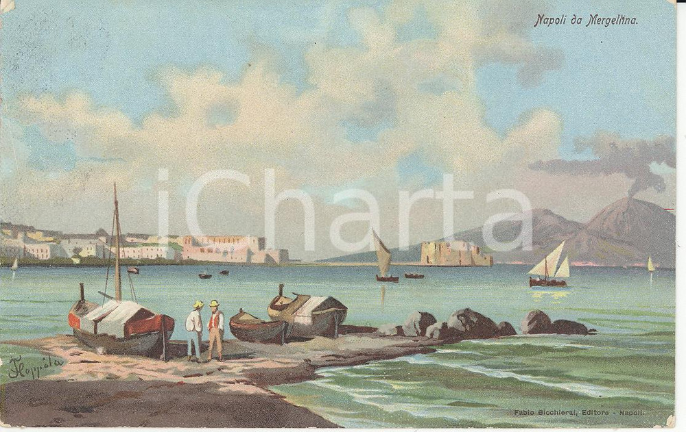 Cartolina originale da collezione 1925 ca GOLFO DI NAPOLI visto da Mergellina Cartolina ILLUSTRATA FP VG 1