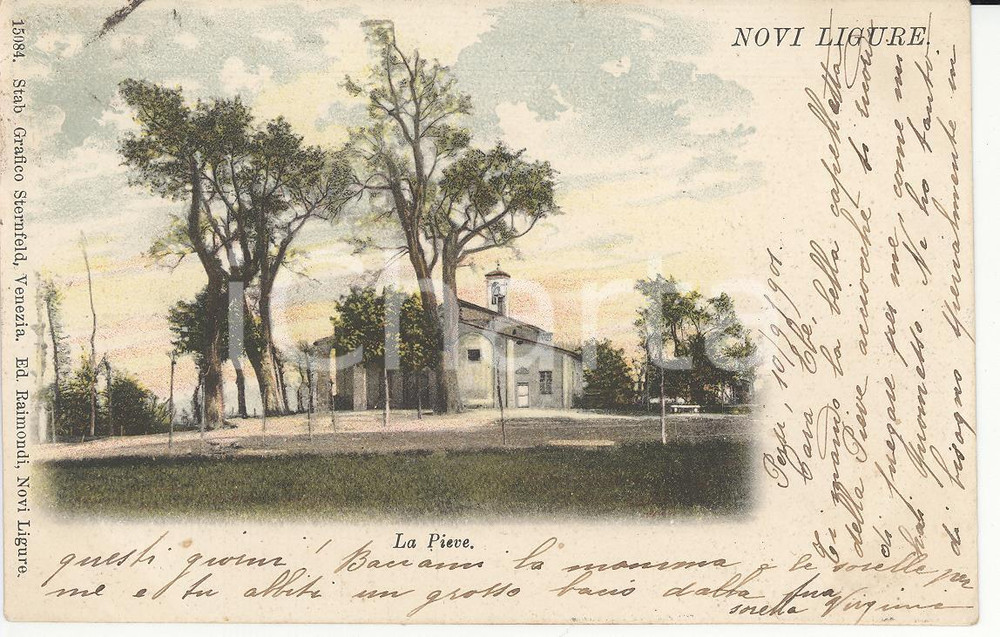 Cartolina originale da collezione 1901 NOVI LIGURE Panorama della Pieve di Santa Maria Cartolina FP VG 1