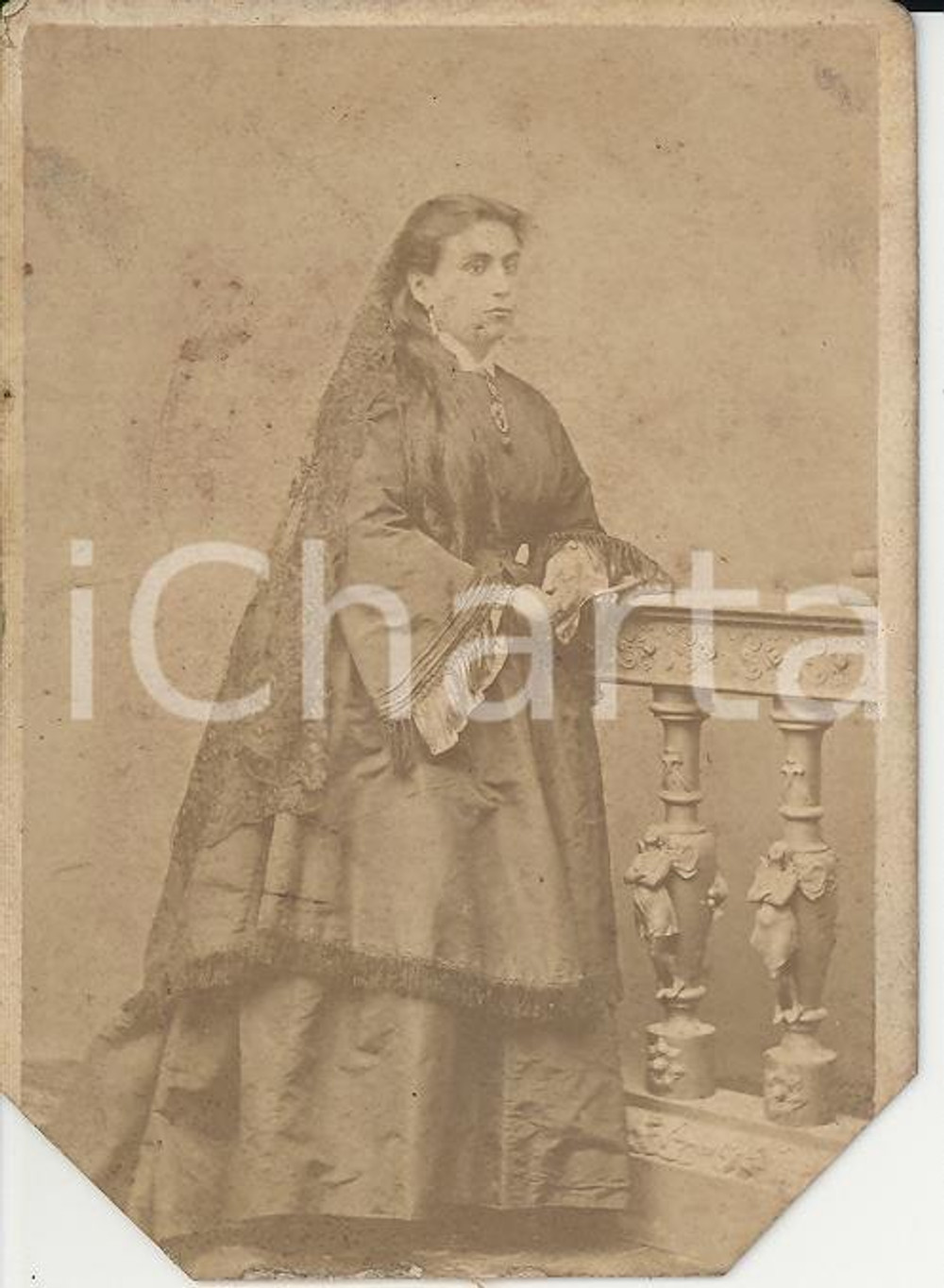 Fotografia d epoca originale 1874 BAGNACAVALLO RA Ritratto di donna con il velo  Foto SAPORETTI CDV 1