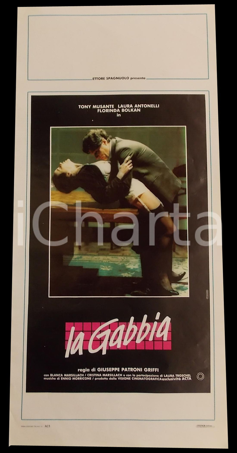 Materiale cinematografico d’epoca 1985 LA GABBIA Laura ANTONELLI Giuseppe PATRONI GRIFI Manifesto 32x70 cm 1