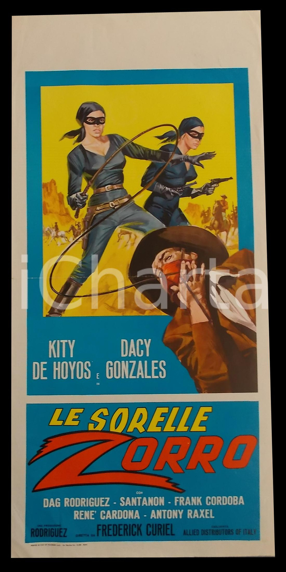 Materiale cinematografico d’epoca 1963 LE SORELLE ZORRO Kitty DE HOYOS Dacia GONZALEZ SantanÃ³n Manifesto 32x70 1