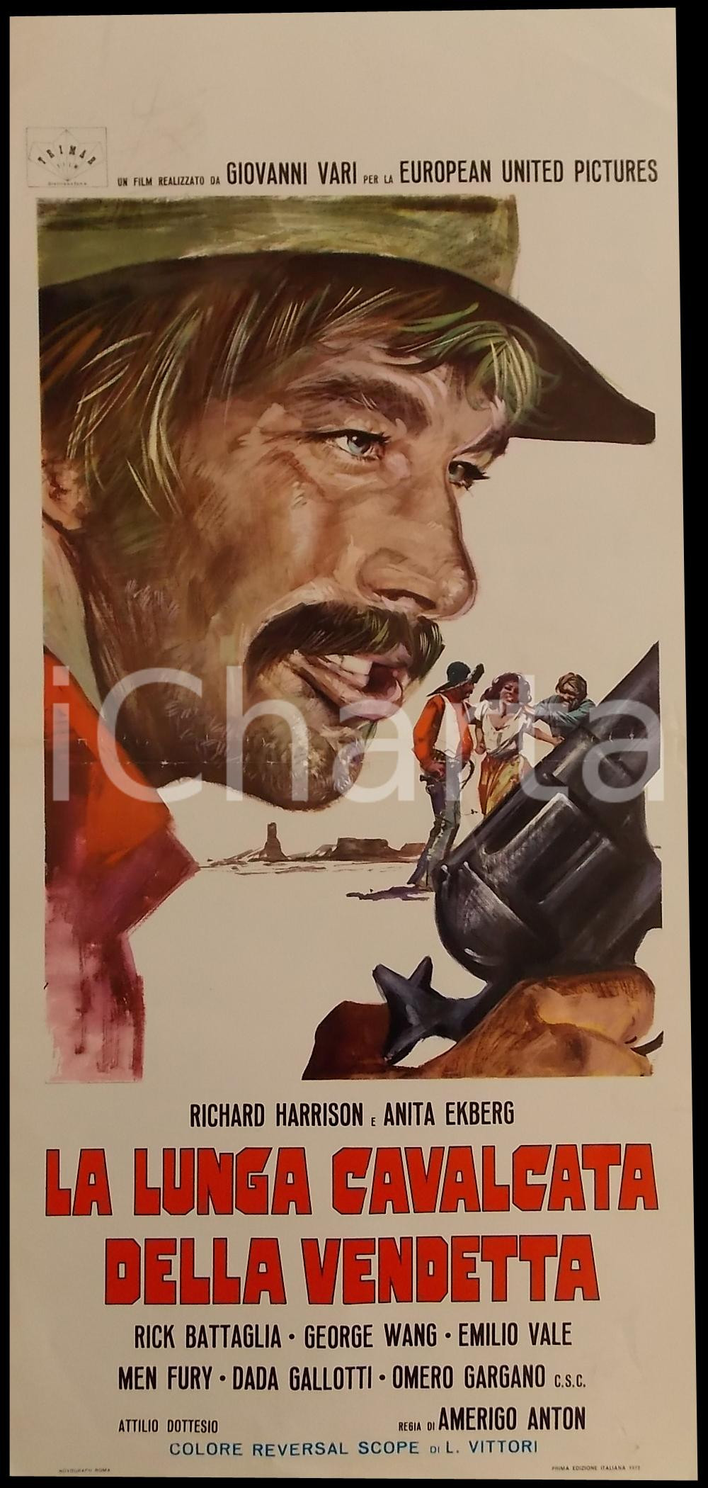 Materiale cinematografico d’epoca 1972 LUNGA CAVALCATA DELLA VENDETTA Richard HARRIS Anita EKBERG Manifesto 32x70 1