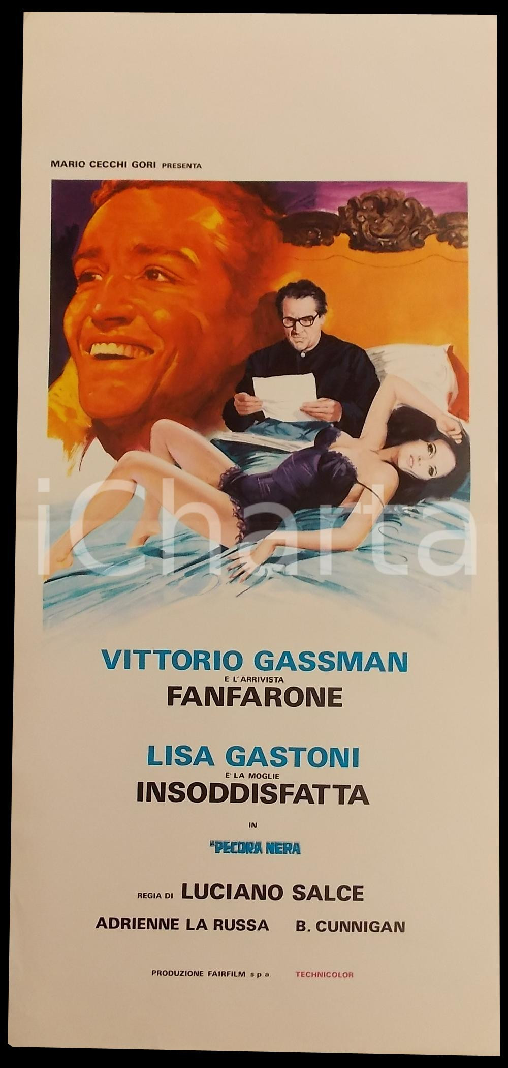 Materiale cinematografico d’epoca 1968 LA PECORA NERA Vittorio GASSMAN Lisa GASTONI Luciano SALCE Manifesto 32x70 1