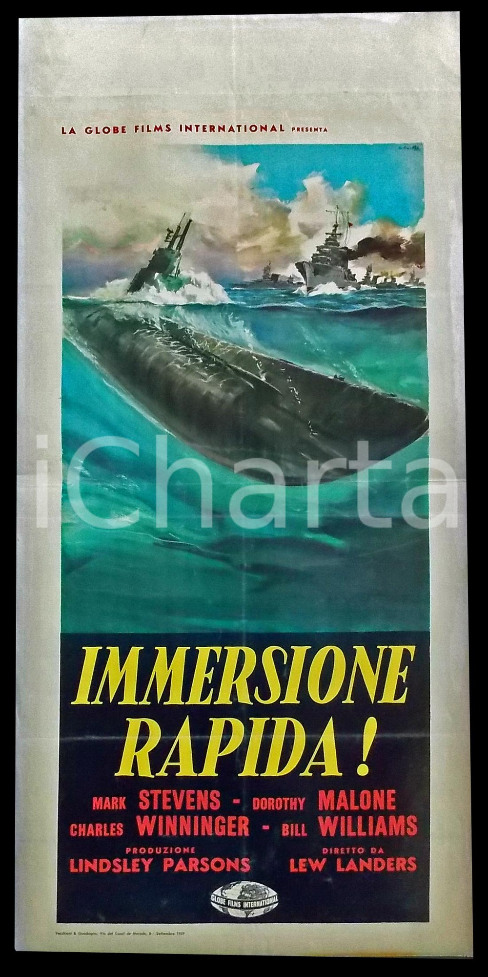 Materiale cinematografico d’epoca 1959 IMMERSIONE RAPIDA Mark STEVENS Dorothy MALONE Lew LANDERS Manifesto 32x70 1
