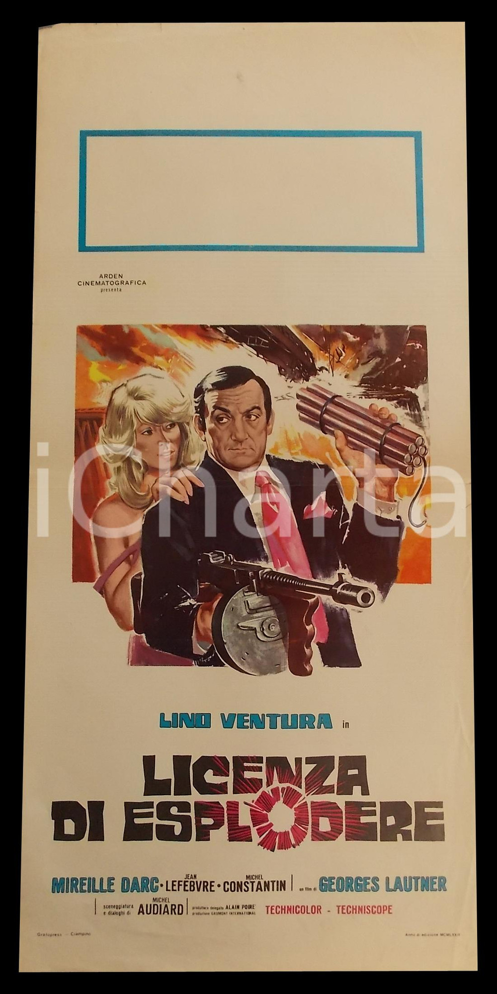 Materiale cinematografico d’epoca 1966 LICENZA DI ESPLODERE Lino VENTURA Mireille DARC Manifesto 32x70 cm 1