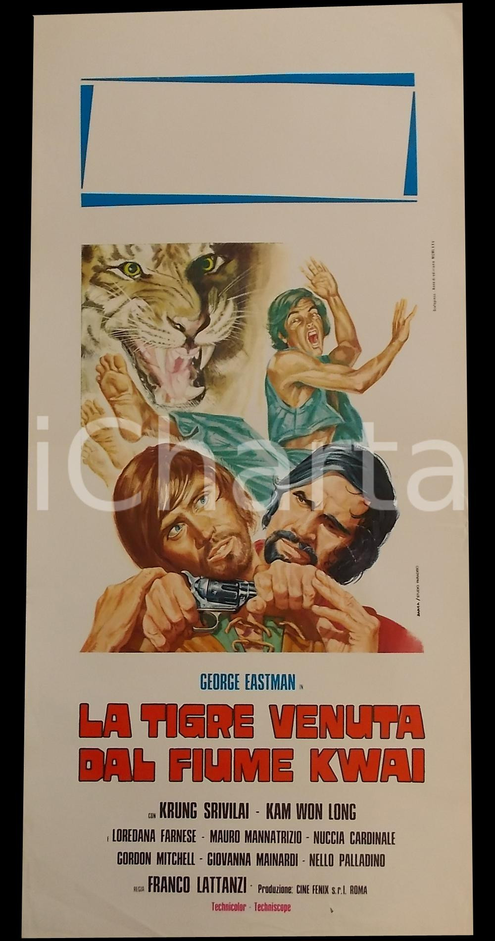 Materiale cinematografico d’epoca 1975 LA TIGRE VENUTA DAL FIUME KWAI George EASTMAN Manifesto 32x70 cm 1