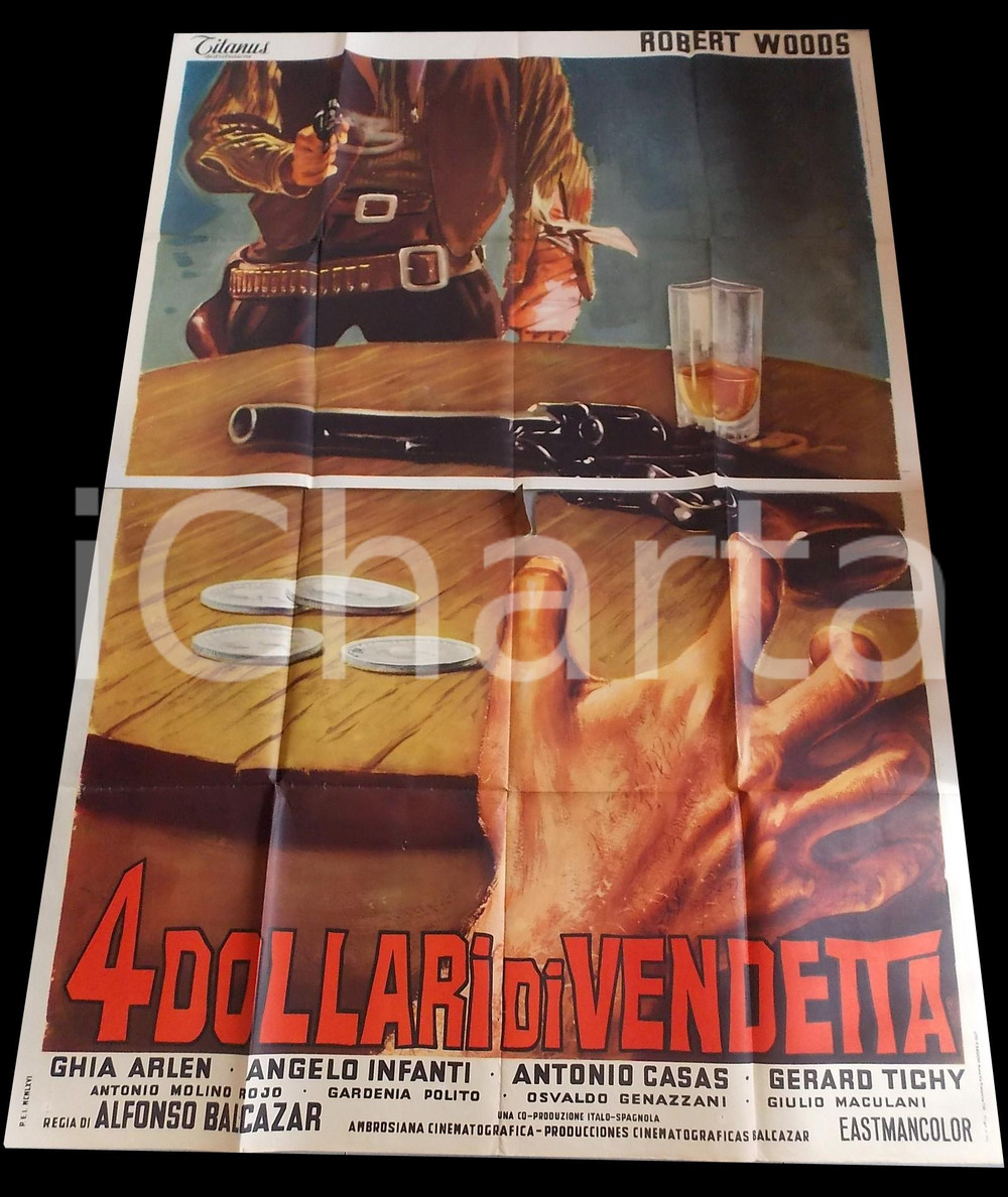 Materiale cinematografico d’epoca 1966 4 DOLLARI DI VENDETTA Robert WOODS Dana GHIA Manifesto WESTERN 140x200 1