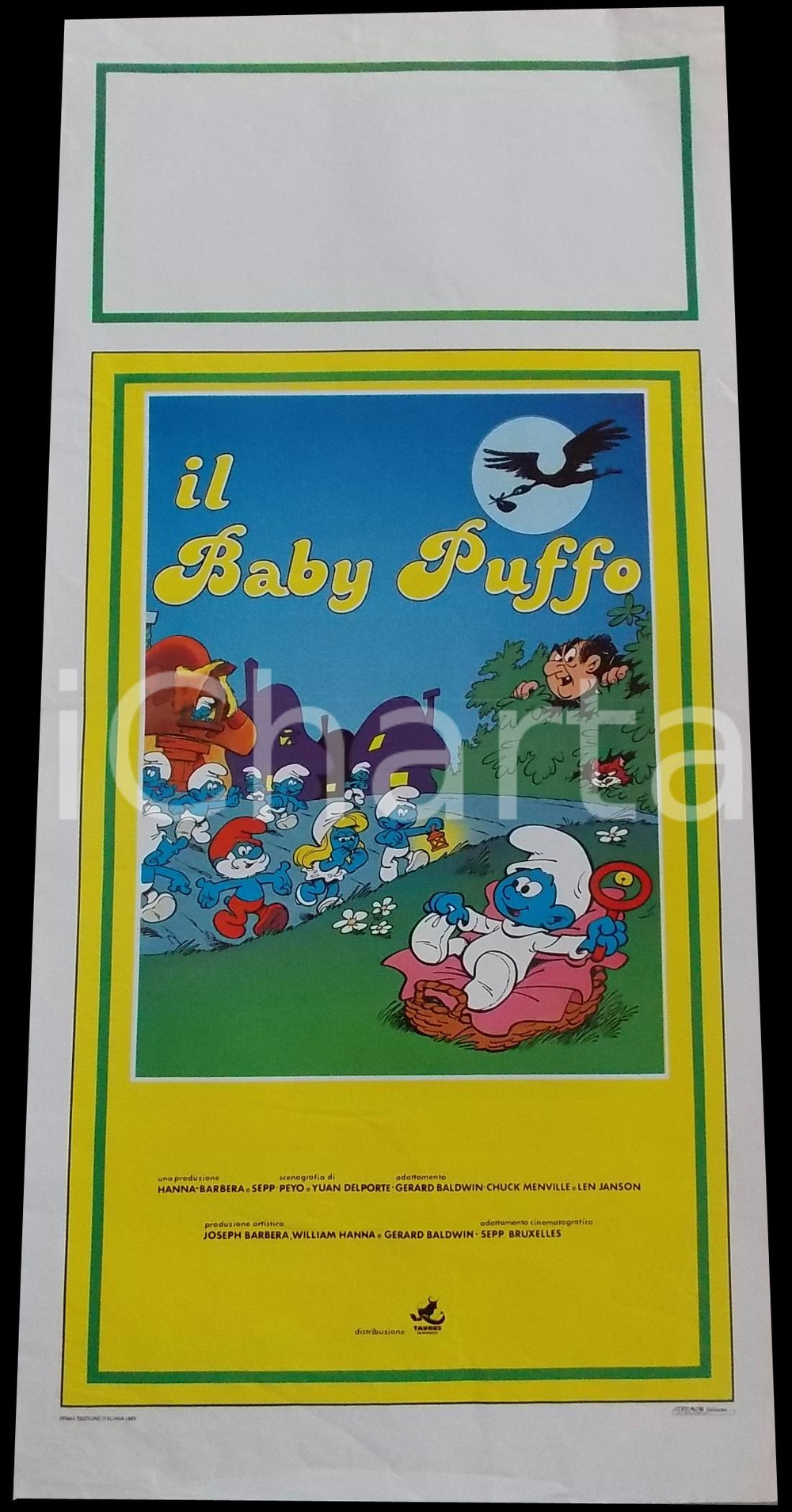 Materiale cinematografico d’epoca 1986 IL BABY PUFFO HannaBarbera PEYO Smurfs Manifesto 32x70 cm 1