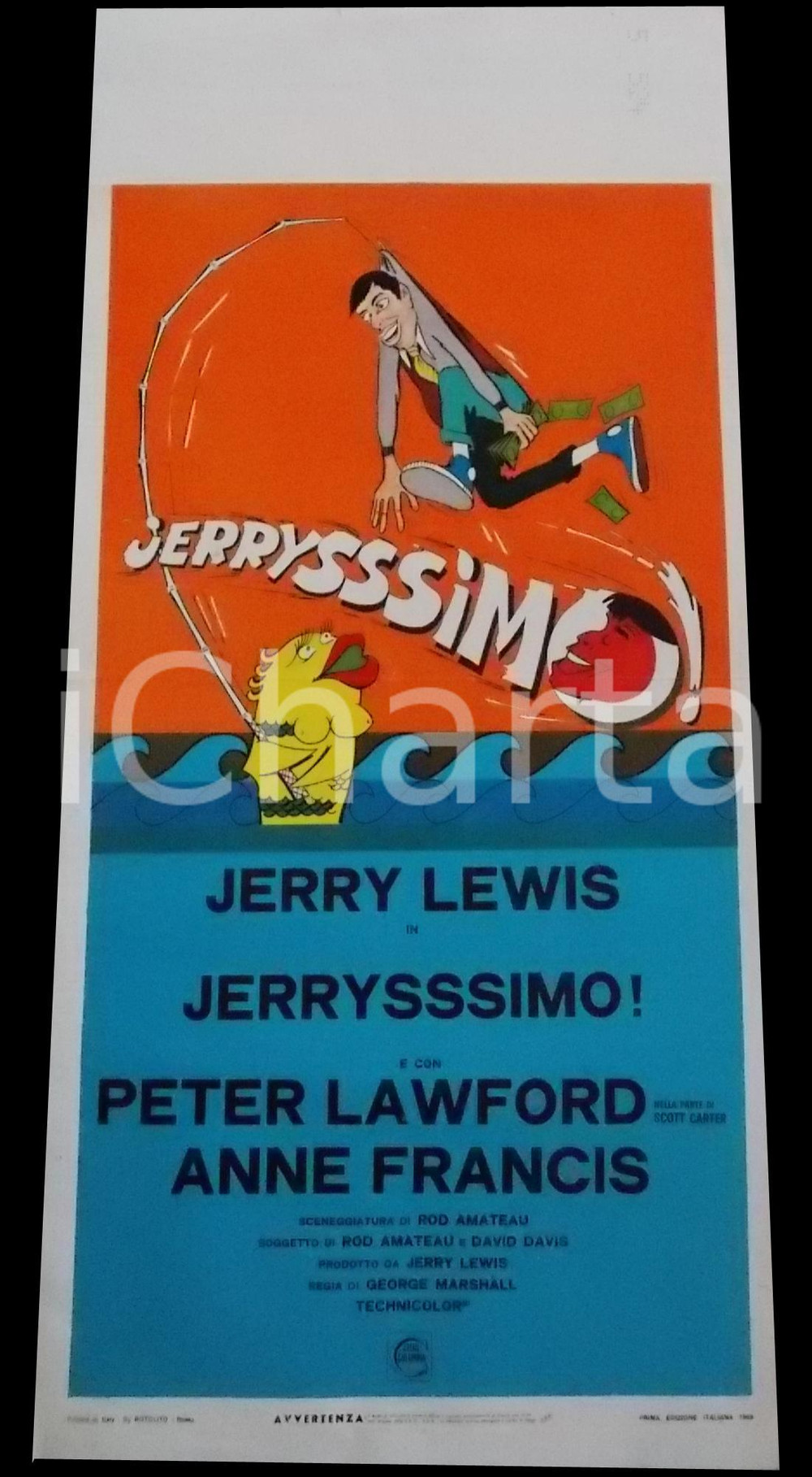 Materiale cinematografico d’epoca 1969 JERRYSSIMO! Jerry LEWIS Peter LAWFORD Anne FRANCIS Manifesto 32x70 cm 1