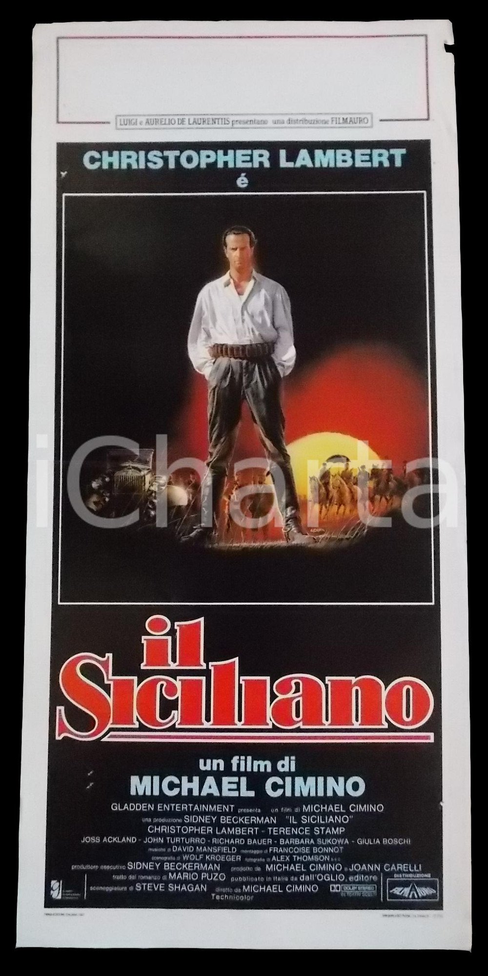 Materiale cinematografico d’epoca 1987 IL SICILIANO Christopher LAMBERT Michael CIMINO Manifesto 32x70 cm 1
