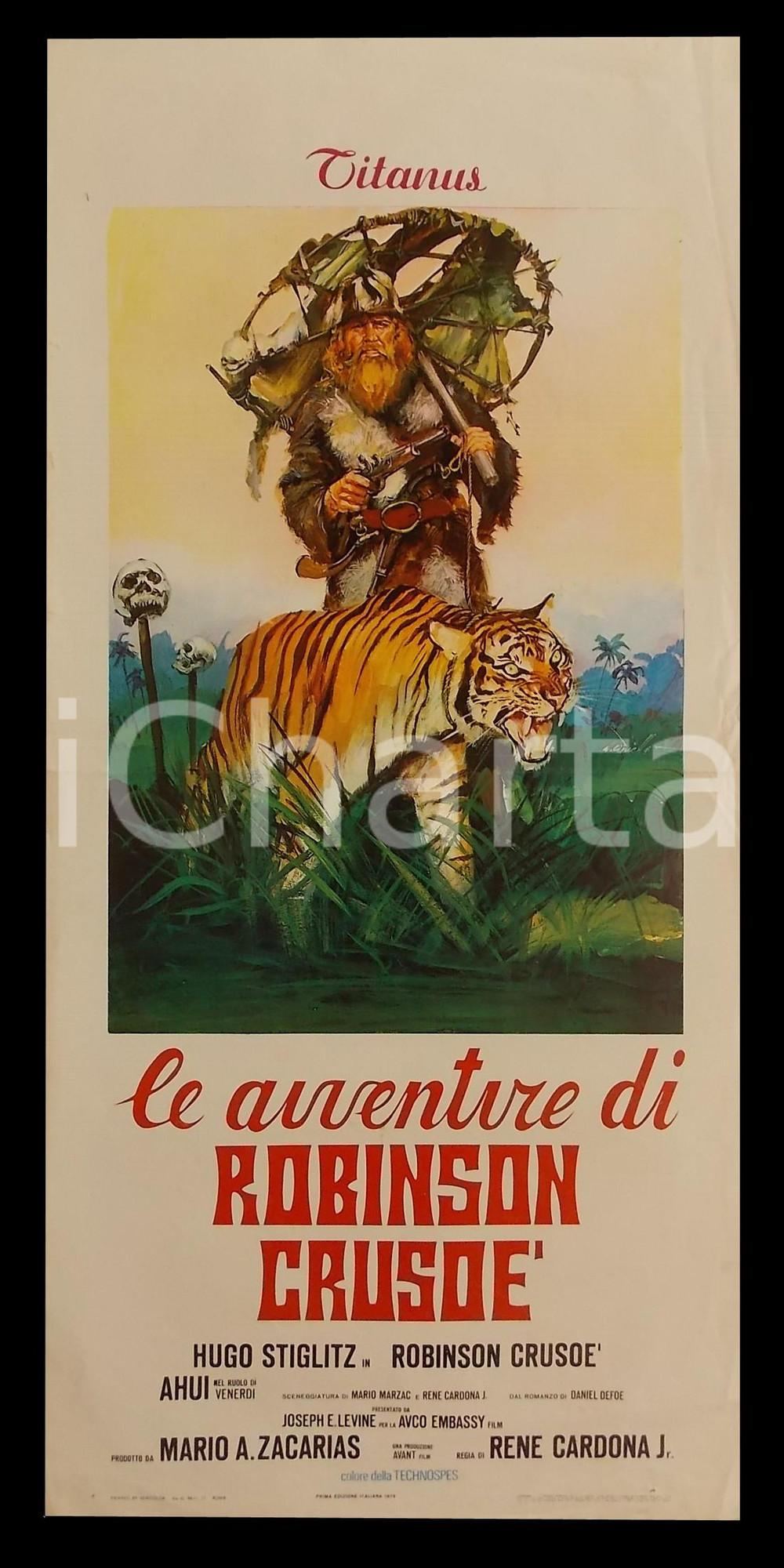 1970 LE AVVENTURE DI ROBINSON CRUSOE Hugo STIGLITZ *Manifesto 32x70 cm