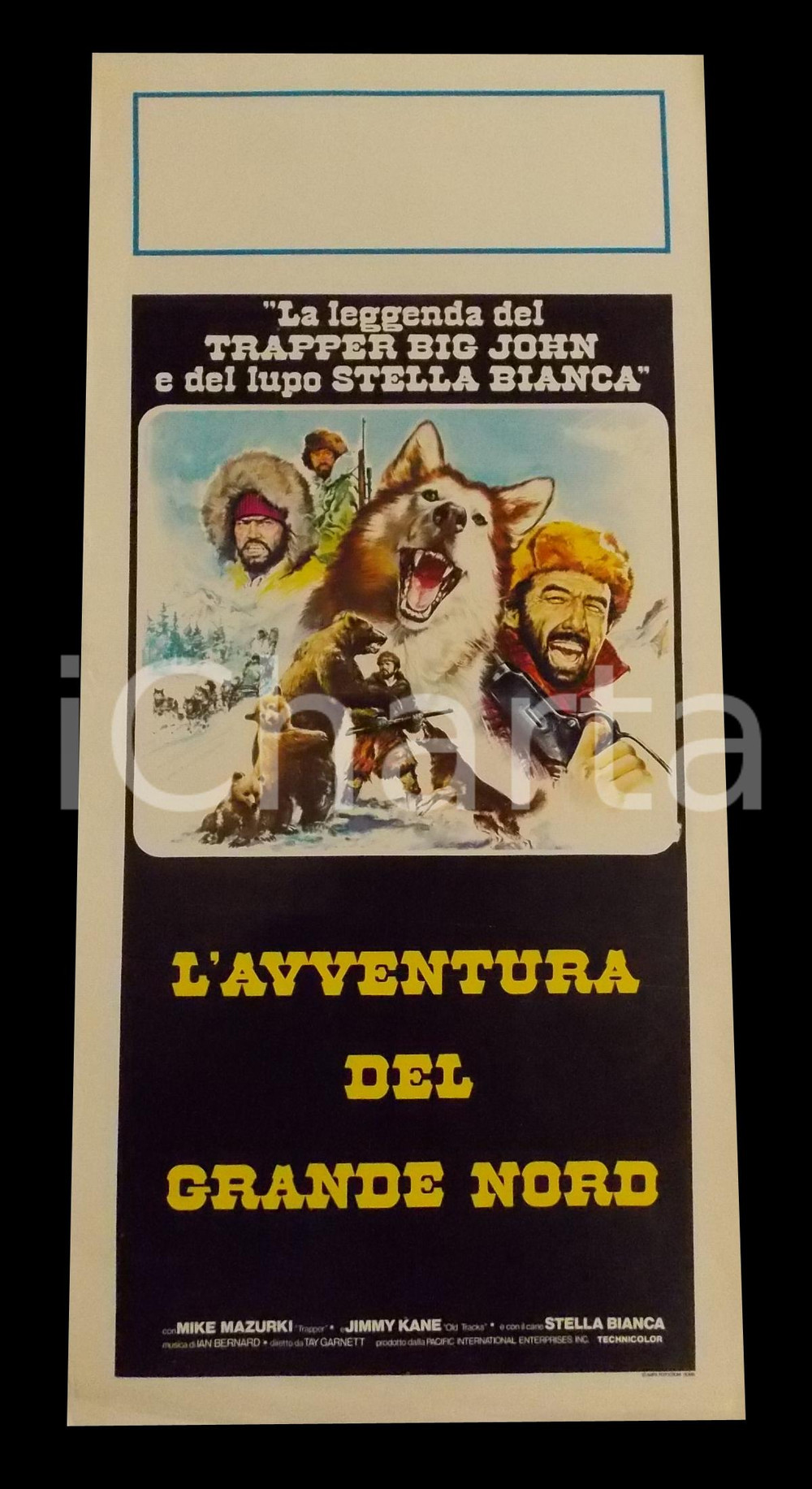 Materiale cinematografico d’epoca 1975 L AVVENTURA DEL GRANDE NORD Mike MAZURKI Jimmy KANE Manifesto 32x70 cm 1