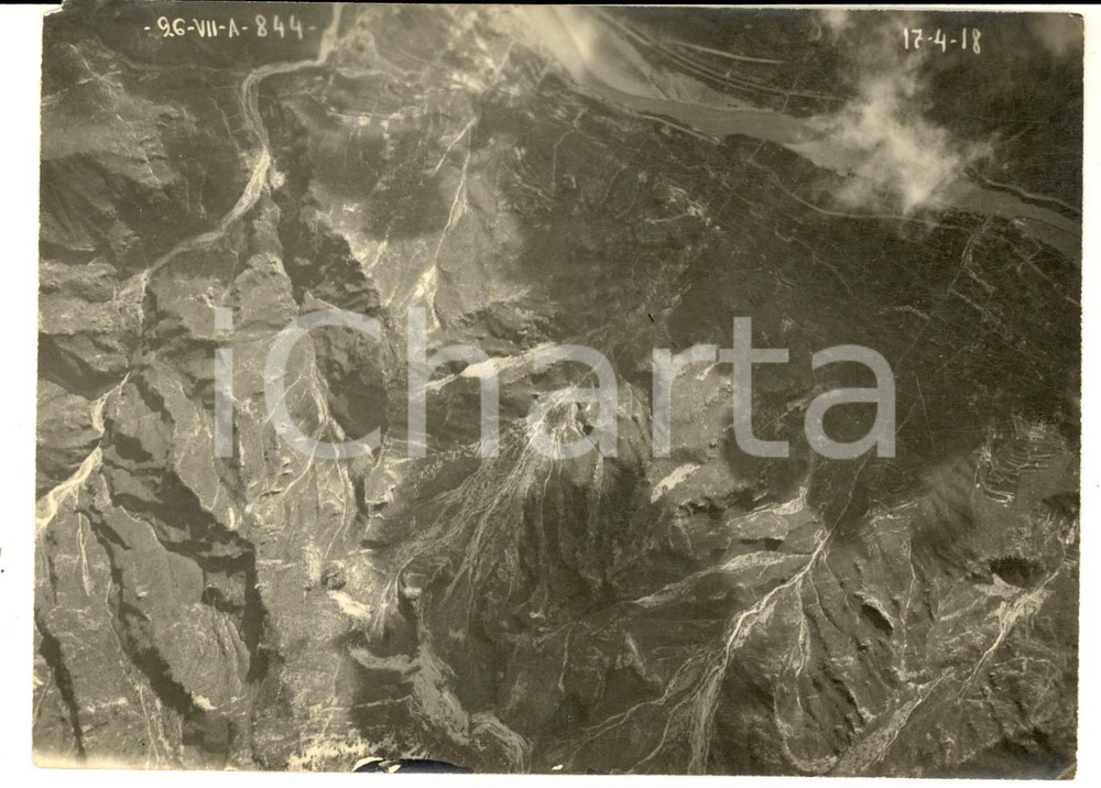 Fotografia d epoca originale 1918 WW1 VAL GARDENA / VAL BRENTA Veduta aerea Foto 26 Squadriglia Aeroplani 1