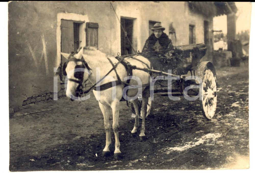 Fotografia d epoca originale 1926 SANTO STEFANO DI MONTEMAGNO Contadino con calesse innevato Foto cartolina 1
