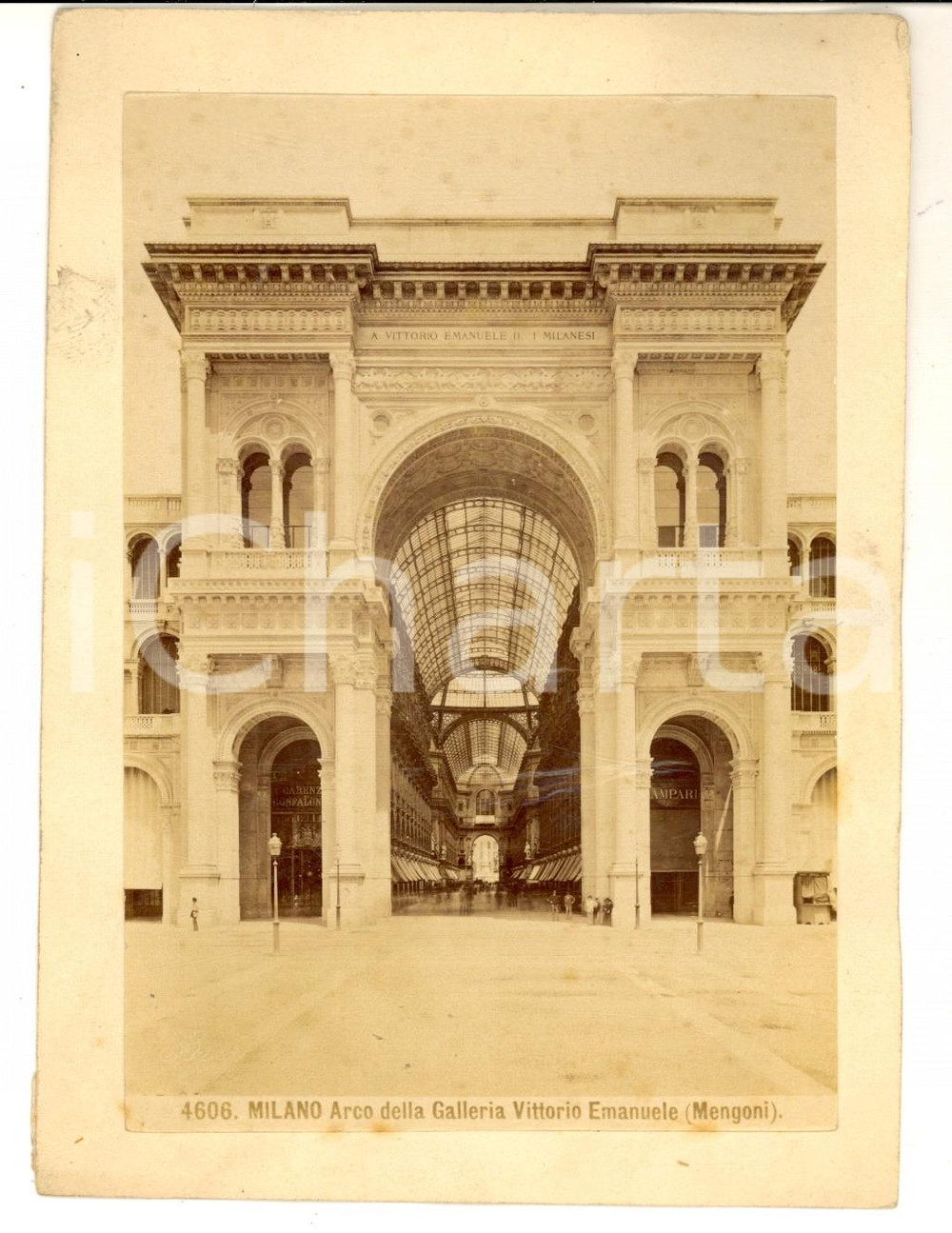 Fotografia d epoca originale 1880 ca MILANO Arco della Galleria VITTORIO EMANUELE Foto BROGI ANIMATA 1