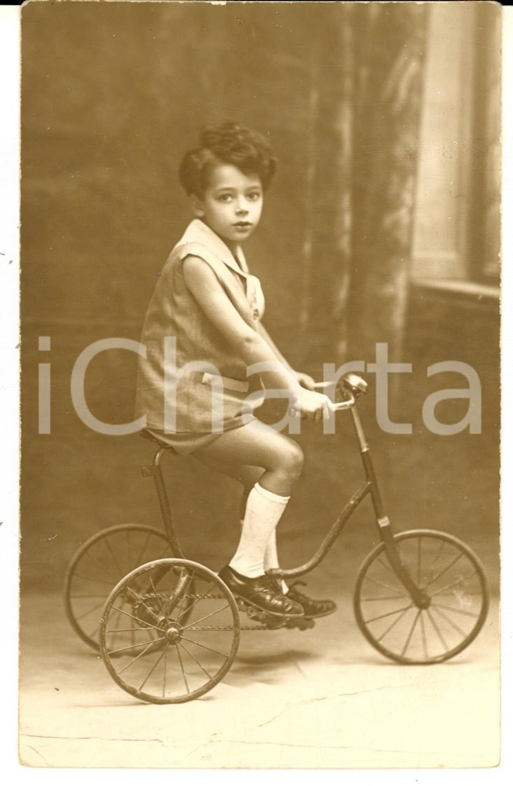 Fotografia d epoca originale 1927 NICE Portrait d enfant en vÃ©lo tricycle  Photo carte postale THIEL 1