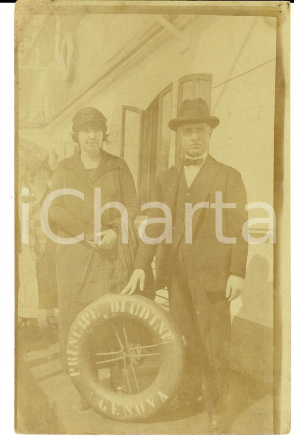 Fotografia d epoca originale 1925 BUENOS AIRES Ezio TACCHI con la moglie su nave PRINCIPE DI UDINE Foto 1