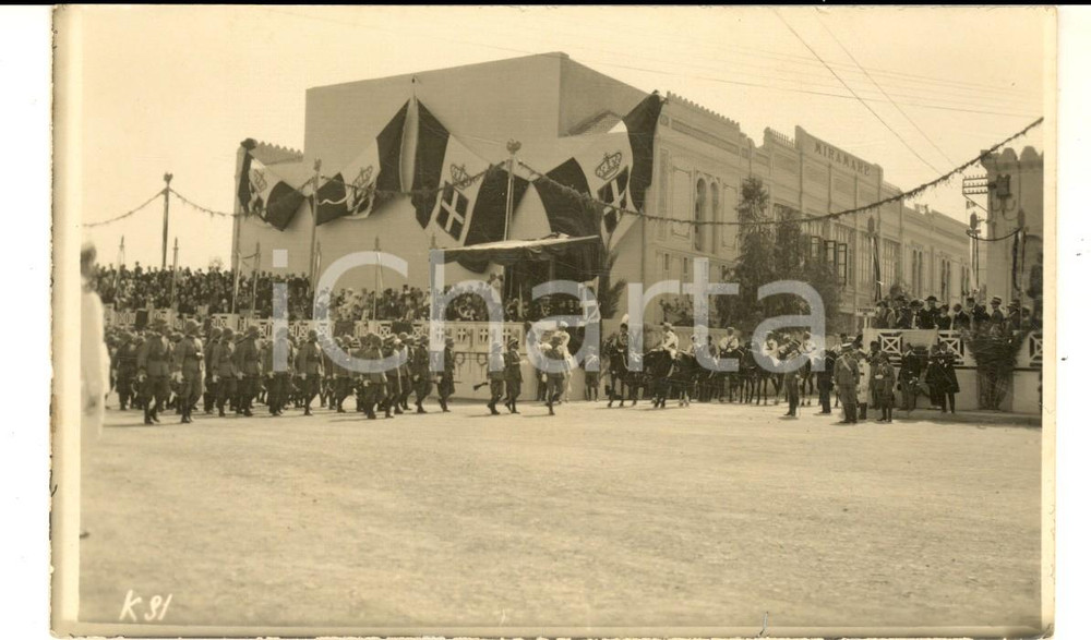 Fotografia d epoca originale 1926 TRIPOLI Arrivo di Benito MUSSOLINI al Teatro MIRAMARE Foto cartolina 1
