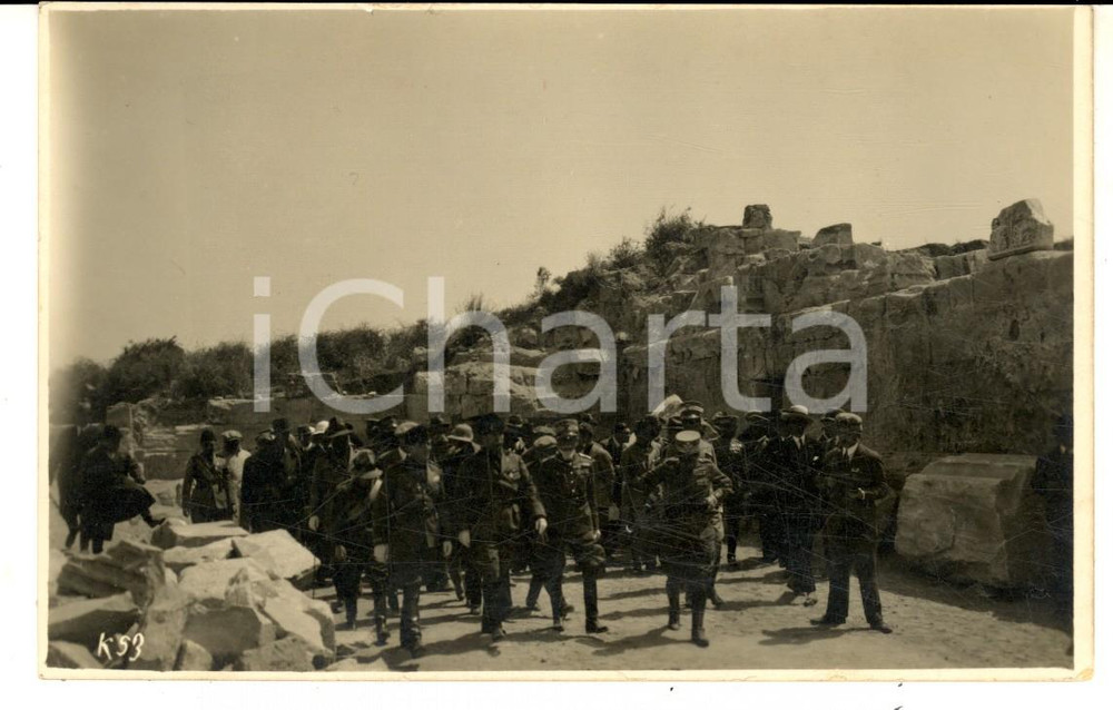 Fotografia d epoca originale 1926 LIBIA Benito MUSSOLINI Emilio DE BONO in visita agli scavi  Foto cartolina 1