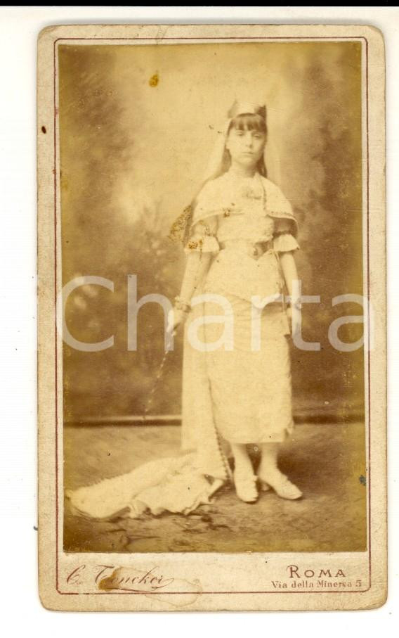 Fotografia d epoca originale 1880 ca ROMA TEATRO Ritratto di giovane in abito da fata  Foto Camillo TRONCKER 1