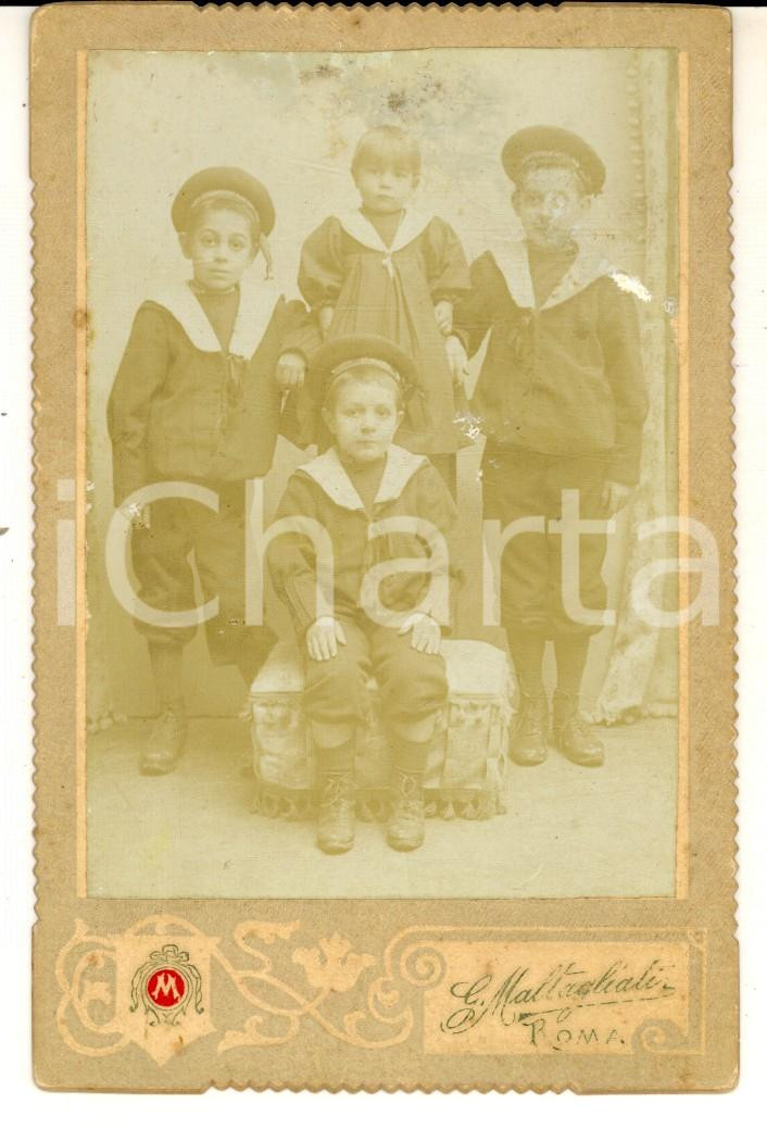 Fotografia d epoca originale 1900 ca ROMA Ritratto di quattro fratellini marinaretti Foto  MALTAGLIATI 8x13 1