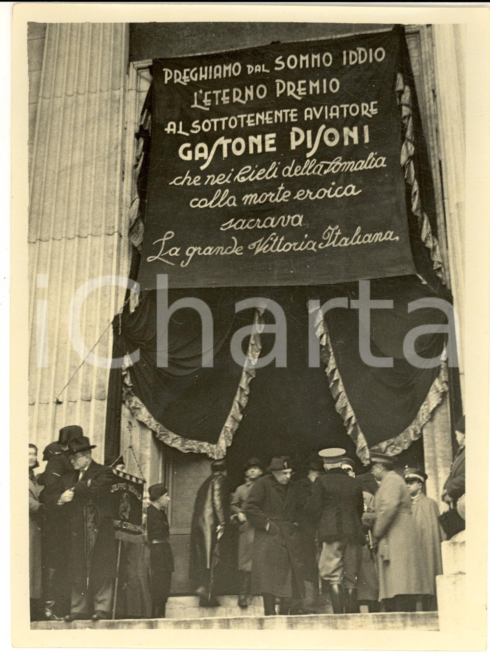 Fotografia d epoca originale 1936 GENOVA Funerali sottotenente aviatore Gastone PISONI Foto BINELLI 18x24 1
