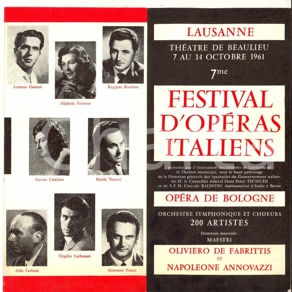 Materiale pubblicitario d’epoca 1961 LAUSANNE ThÃ©Ã¢tre de Beaulieu  OpÃ©ra de BOLOGNE  VINTAGE brochure 1