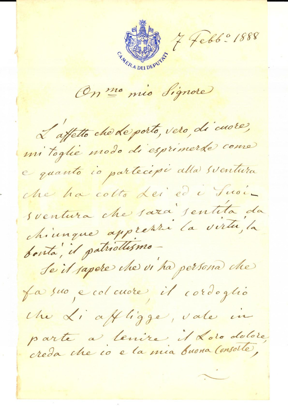 Autografo originale 1888 ROMA Lettera Benedetto RAGAZZI per condoglianze a un collega  Autografo 1