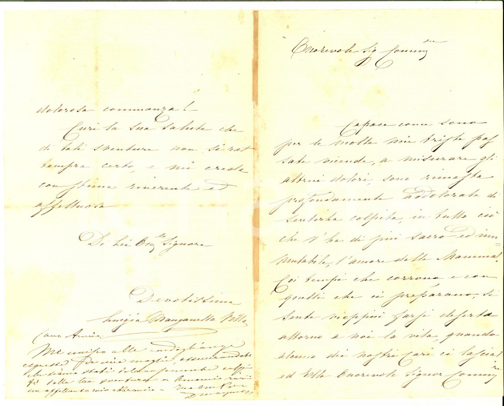 Autografo originale 1890 ca ROMA Lettera Luigia MANGANELLA VILLA per conforto a un amico Autografo 1