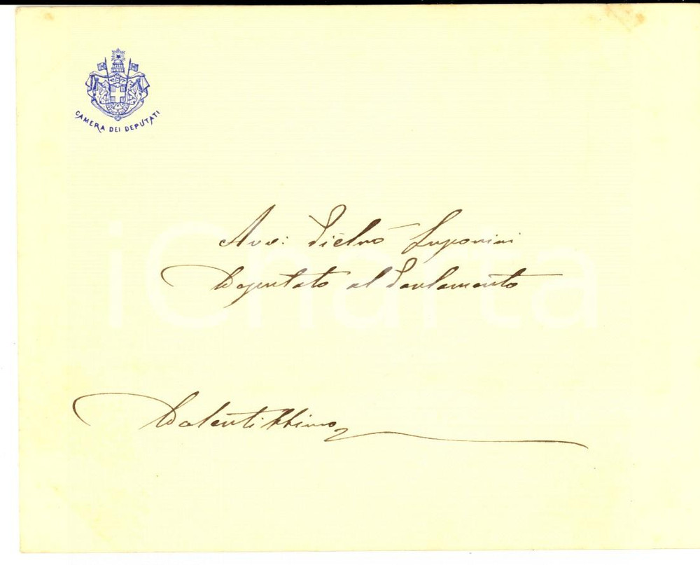 Autografo originale 1890 ca ROMA Biglietto avv. Pietro LUPORINI deputato al Parlamento  AUTOGRAFO 1
