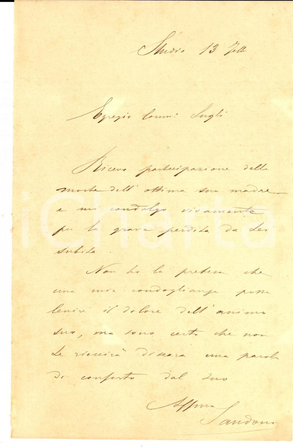 Autografo originale 1890 ca BOLOGNA Avv. Enrico SANDONI  Lettera a un collega  Autografo 1