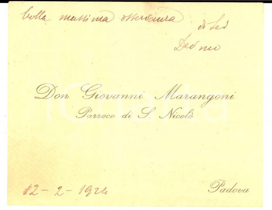 Autografo originale 1924 PADOVA Don Giovanni MARANGONI parroco di S. NICOLO   Biglietto 1