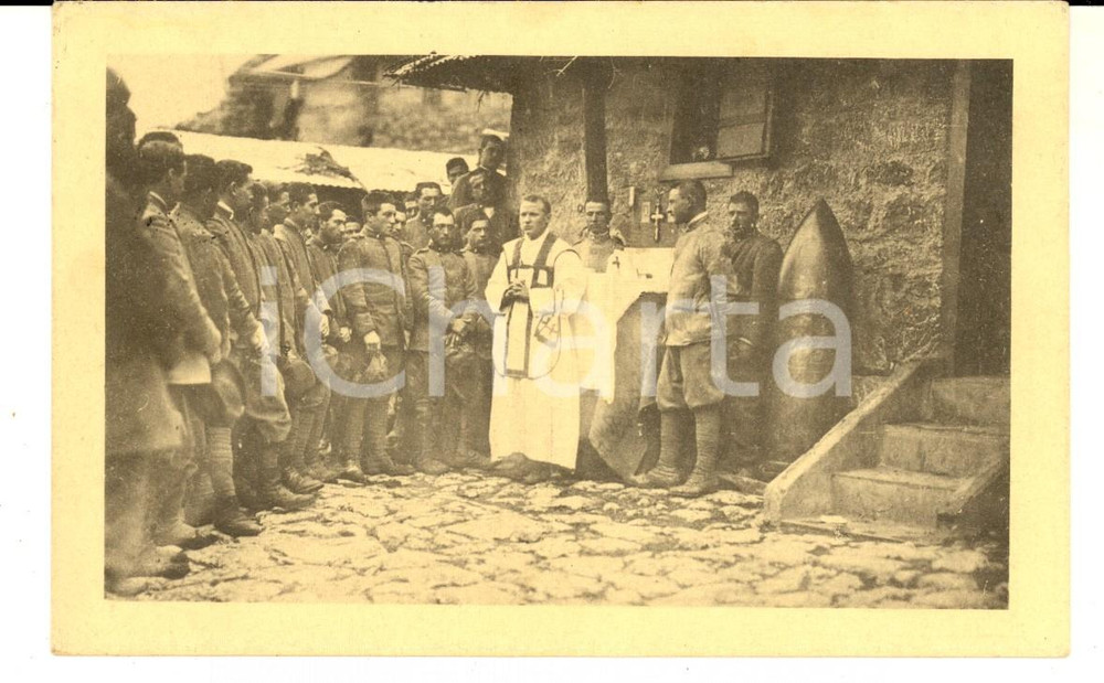 Cartolina originale da collezione 1917 WW1 ZONA DI GUERRA Cappellano militare benedice soldati  Cartolina FP VG 1