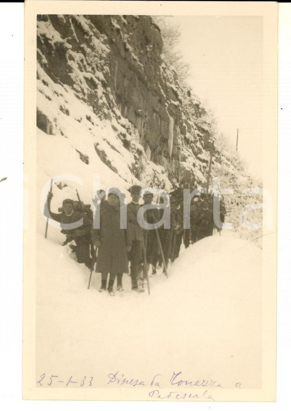 Fotografia d epoca originale 1933 TONEZZA DEL CIMONE Alpini in discesa verso PEDESCALA Foto cartolina 1