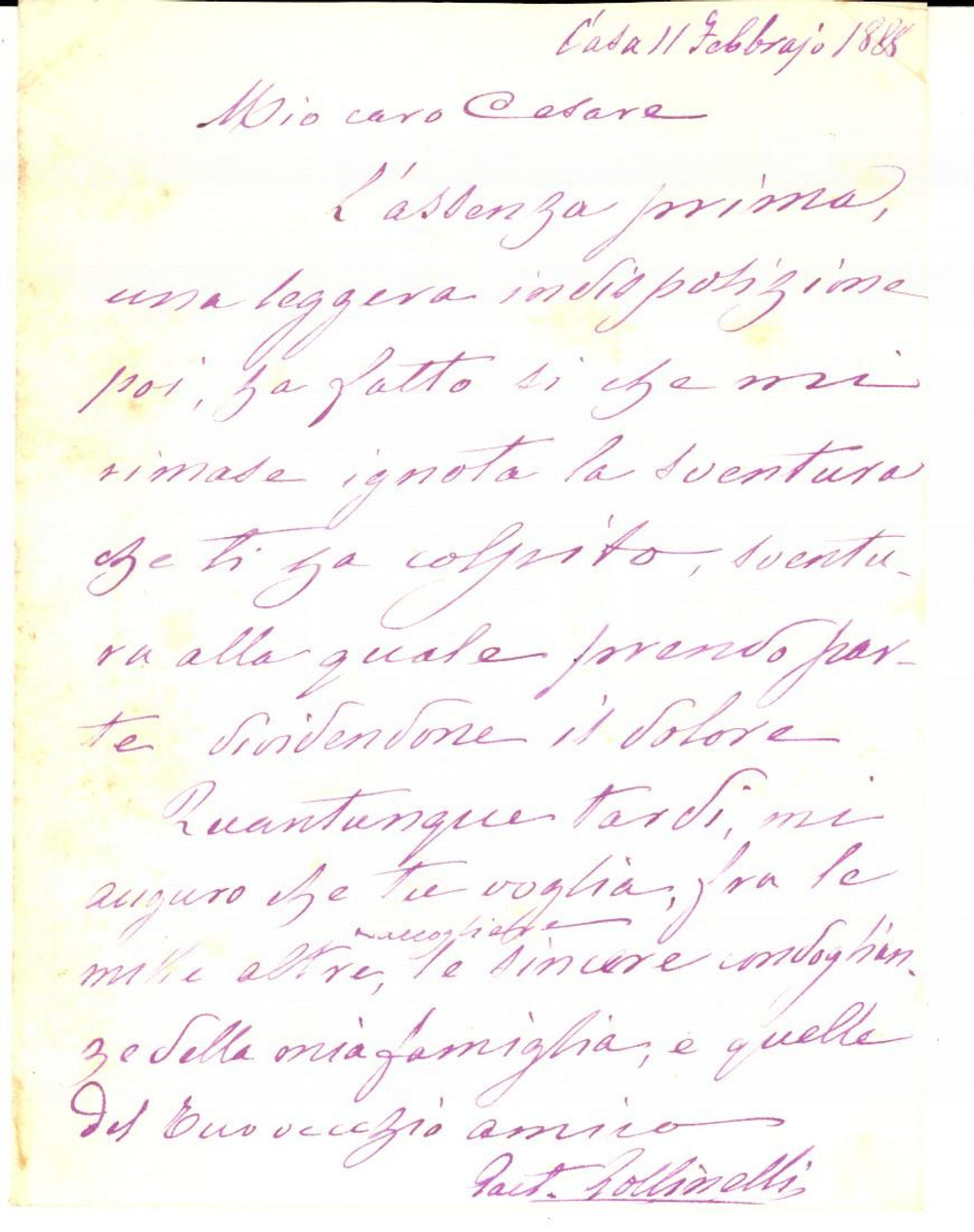 Autografo originale 1888 BOLOGNA Lettera Gaetano GOLLINELLI a un amico  Autografo 1