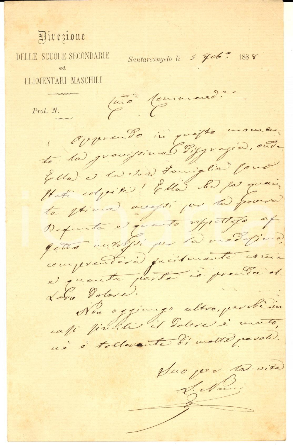 Autografo originale 1888 SANTARCANGELO DI ROMAGNA Lettera L. NUCCI Direzione Scuole Secondarie 1