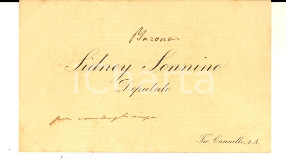 1890 ca ROMA Barone Sidney SONNINO Deputato - Biglietto da visita autografo