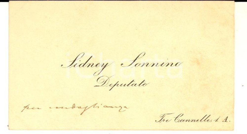 Autografo originale 1890 ca ROMA Sidney SONNINO Deputato  Biglietto da visita messaggio autografo 1
