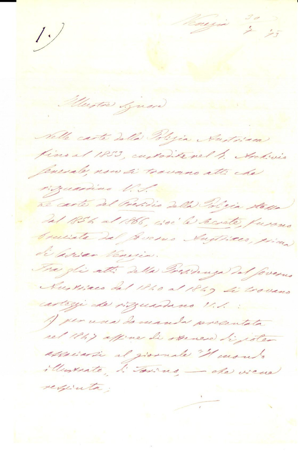 Autografo originale 1873 VENEZIA Bartolomeo CECCHETTI a un amico sulle carte contenute in archivio 1