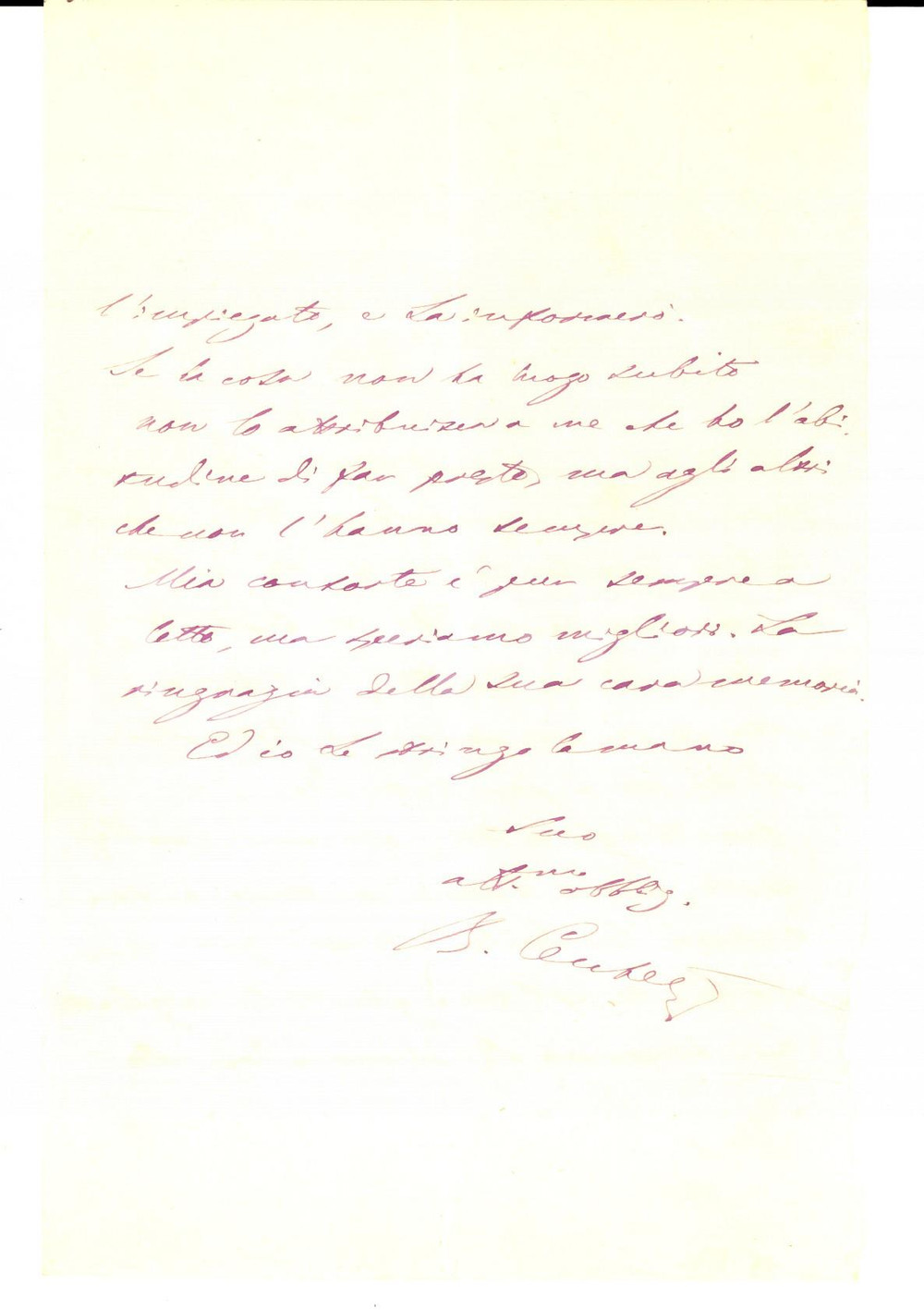 Autografo originale 1873 VENEZIA Bartolomeo CECCHETTI a un amico su alcune carte confuse AUTOGRAFO 1