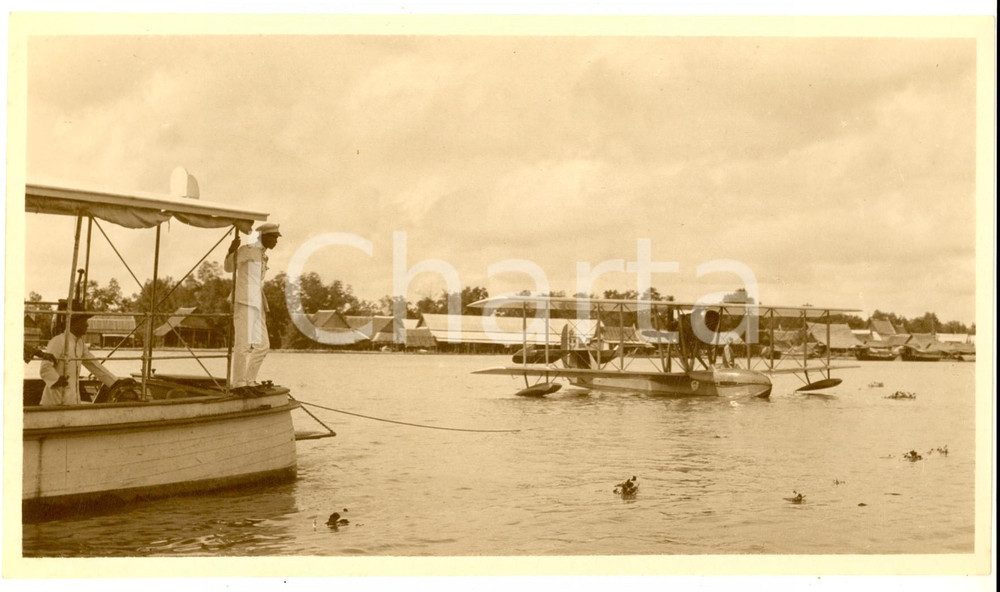 Fotografia d epoca originale 1925 BANGKOK Francesco DE PINEDO con il SIAI S.16 GENNARIELLO Foto 22x13 RARA 1