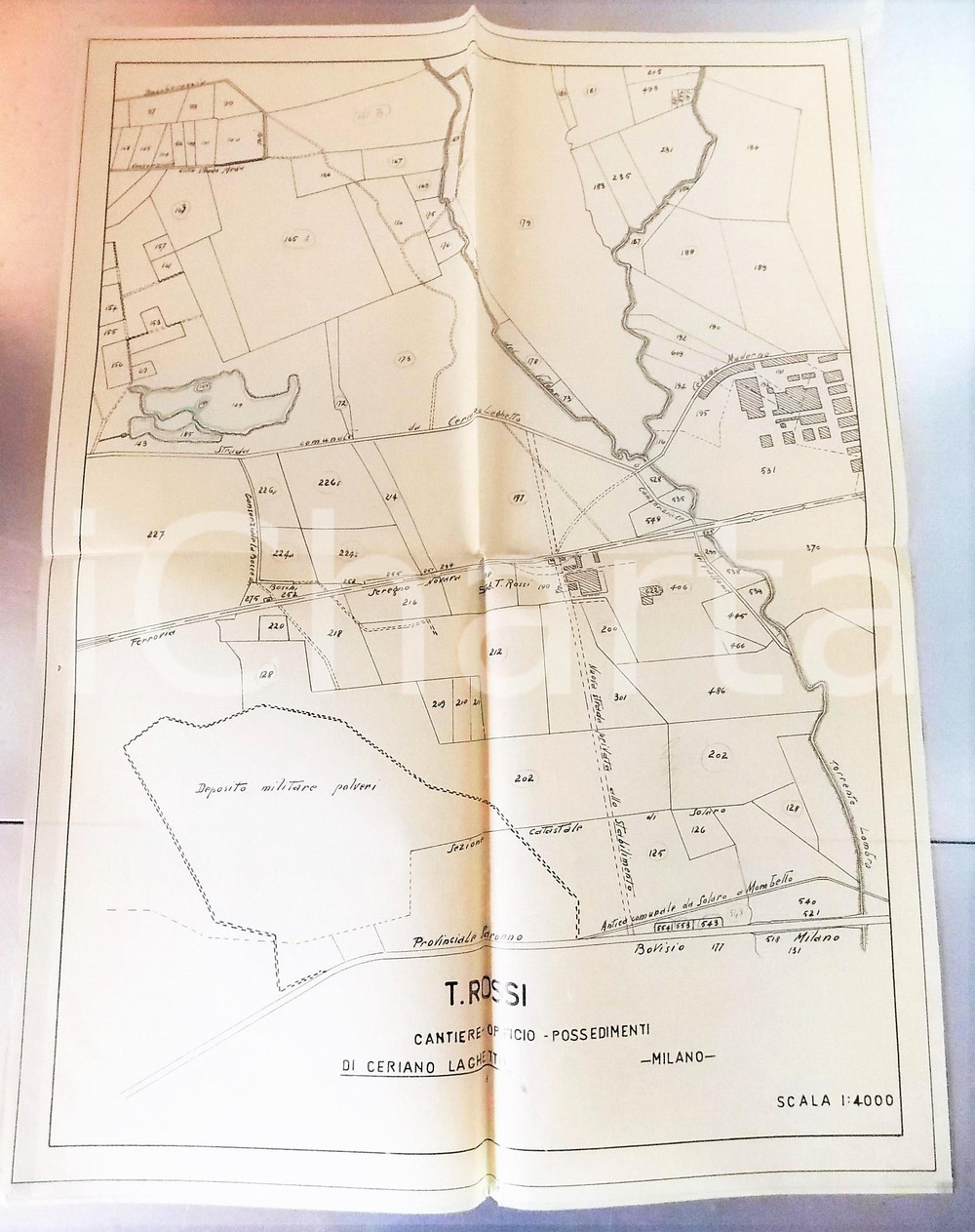 Mappa, planimetria storica 1920 ca CERIANO LAGHETTO Ditta Tranquillo ROSSI Cantiere  opificio Planimetria 1