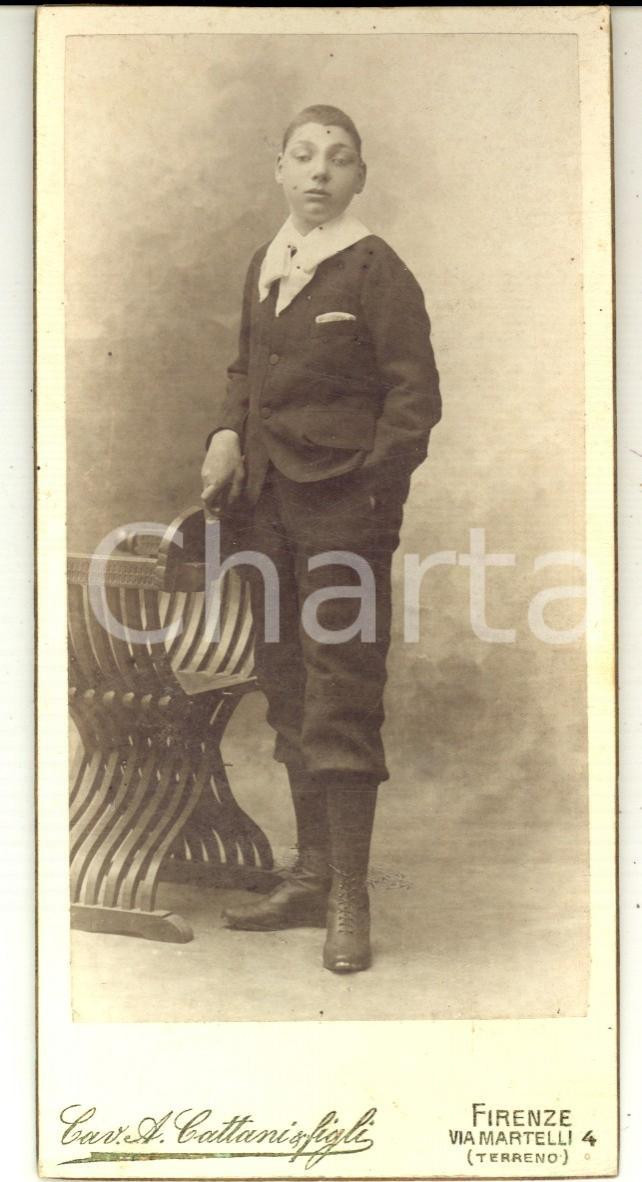 Fotografia d epoca originale 1890 ca FIRENZE Ritratto di un giovane collegiale  Foto A. CATTANI 7x15 cm 1