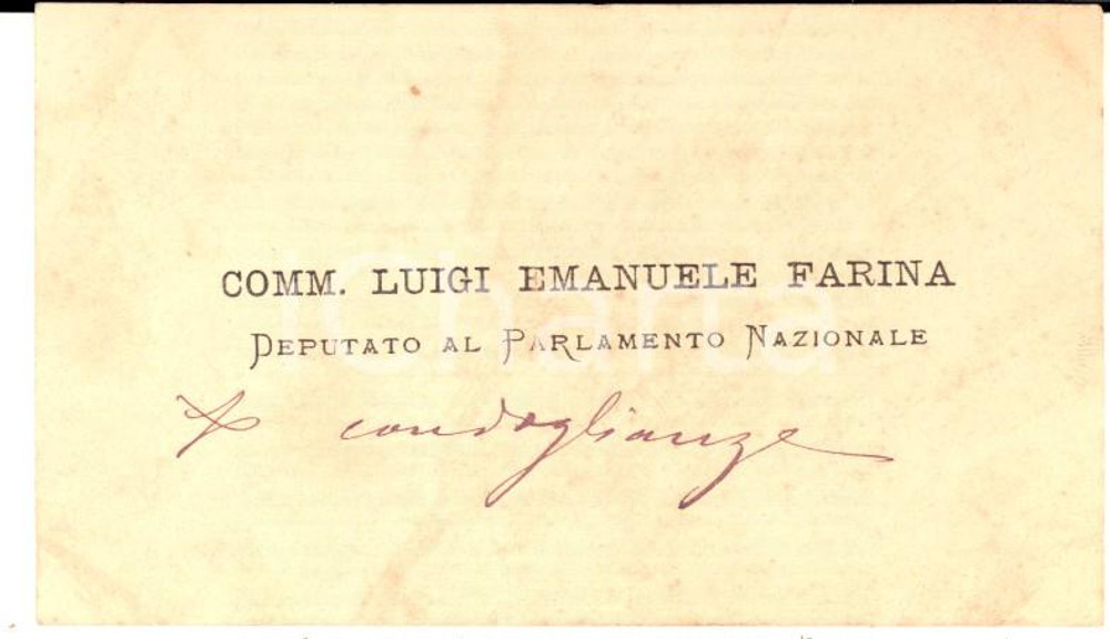 Autografo originale 1890 ca ROMA Deputato Luigi Emanuele FARINA  Biglietto da visita autografo 1