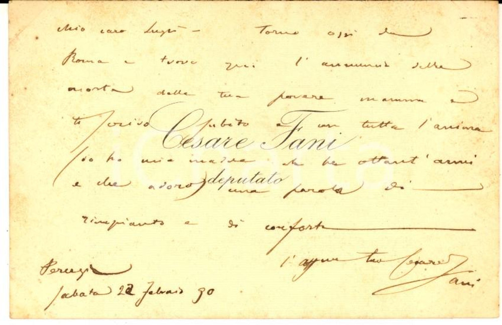 Autografo originale 1890 PERUGIA Deputato Cesare FANI  Biglietto da visita per lutto  AUTOGRAFO 1